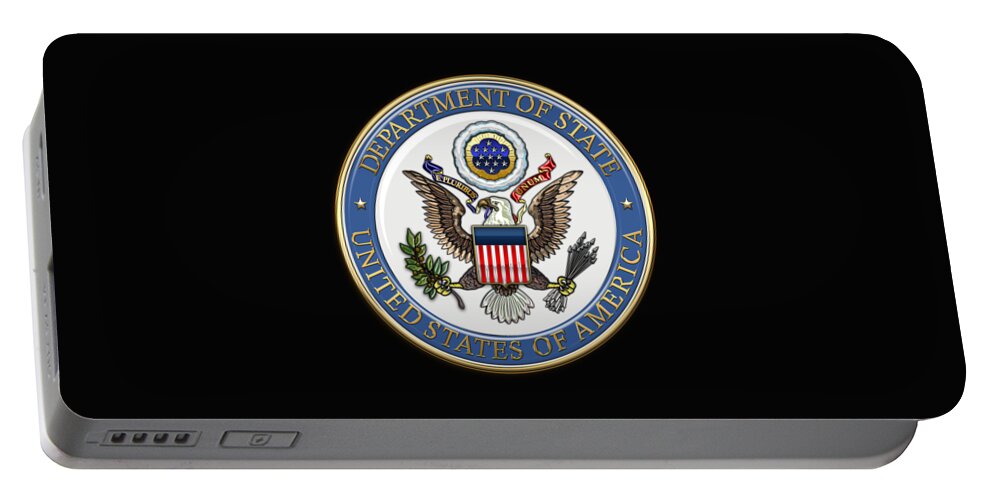 'military Insignia & Heraldry 3d' Collection By Serge Averbukh Portable Battery Charger featuring the digital art U. S. Department of State - DoS Emblem over Black Velvet by Serge Averbukh