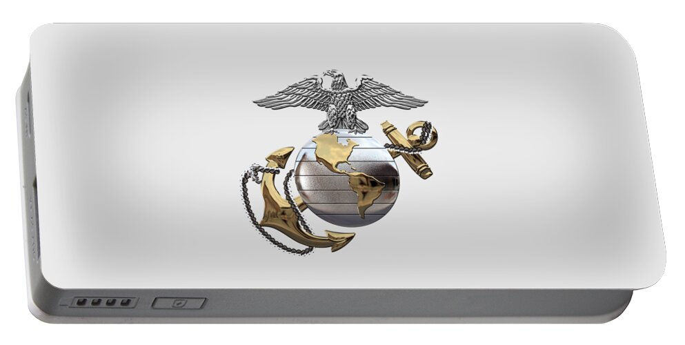 'usmc' Collection By Serge Averbukh Portable Battery Charger featuring the digital art U S M C Eagle Globe and Anchor - C O and Warrant Officer E G A over White Leather by Serge Averbukh