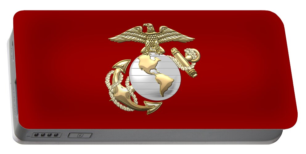 'military Insignia & Heraldry 3d' Collection By Serge Averbukh Portable Battery Charger featuring the digital art U. S. Marine Corps Eagle Globe and Anchor - E G A on Red Leather by Serge Averbukh