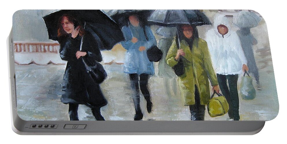 Umbrella Portable Battery Charger featuring the painting Umbrellas by Elena Oleniuc