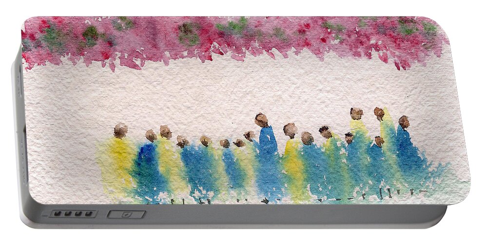Cherry Blossoms Portable Battery Charger featuring the painting Under The Canopy Of Cherry Blossoms by Asha Sudhaker Shenoy