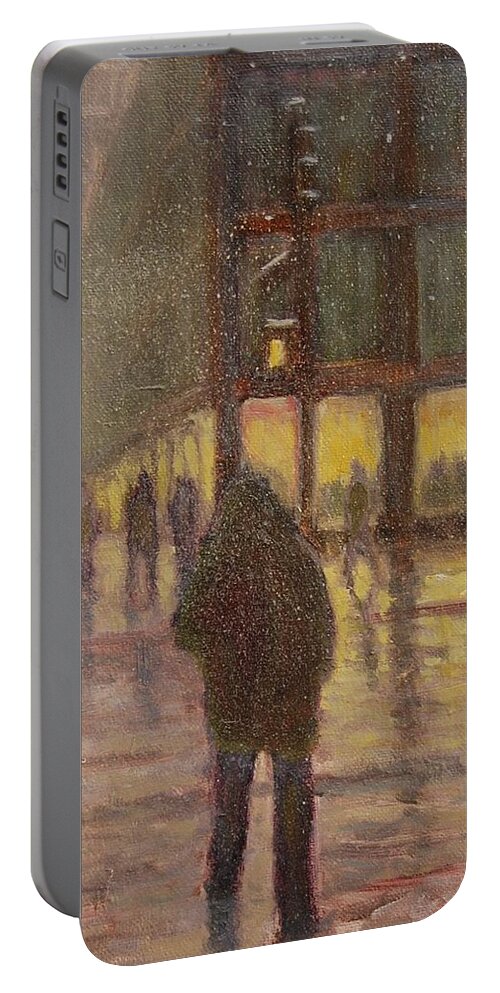 Early Snowfall Portable Battery Charger featuring the painting Unexpected Snow by Will Germino
