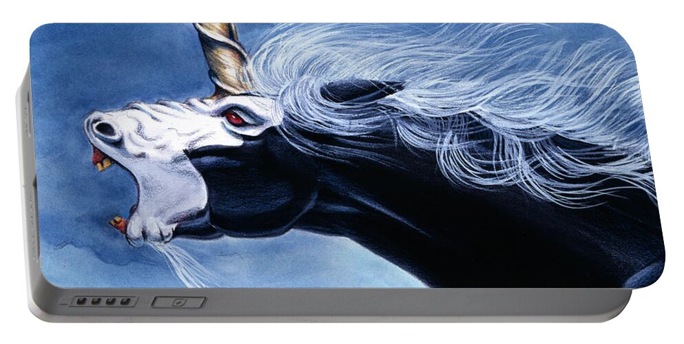 Unicorn Portable Battery Charger featuring the painting Unicorn Fury by Melissa A Benson
