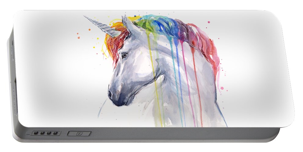 Magical Portable Battery Charger featuring the painting Unicorn Rainbow Watercolor by Olga Shvartsur