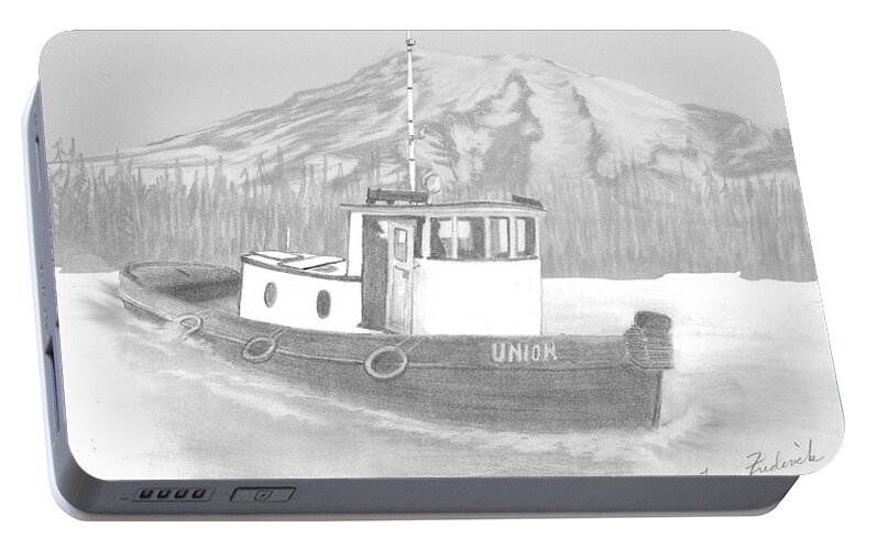 Tugboat Portable Battery Charger featuring the drawing Tugboat Union by Terry Frederick