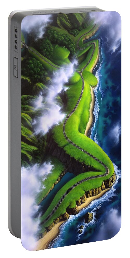 Coastline Portable Battery Charger featuring the painting Unveiled by Jerry LoFaro