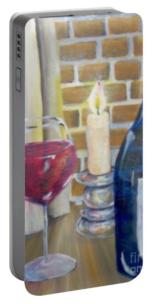 Wine Portable Battery Charger featuring the painting Unwind by Saundra Johnson