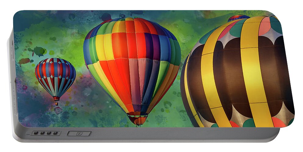 Balloons Portable Battery Charger featuring the digital art Up, Up, and Away by Catherine Avilez