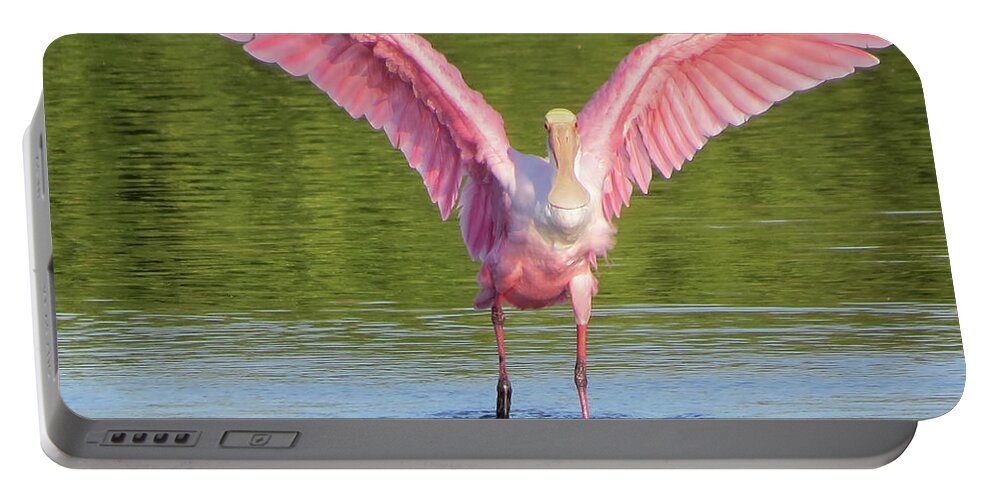 Spoonbill Portable Battery Charger featuring the photograph Up, Up and Away Sanibel Spoonbill by Melinda Saminski