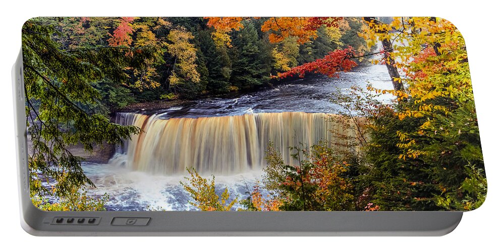 Upper Tahquamenon Falls Portable Battery Charger featuring the photograph Upper Tahquamenon Waterfalls On An Autumn Day by Norris Seward