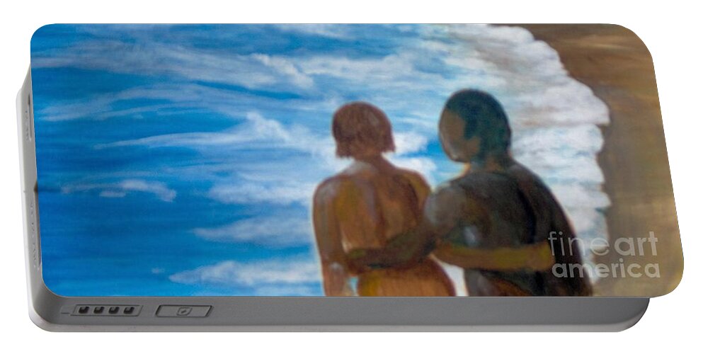Landscape Portable Battery Charger featuring the painting Us Against The World by Saundra Johnson