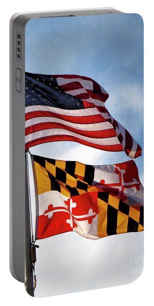 Flag Portable Battery Charger featuring the photograph US and Maryland Flags by William Kuta