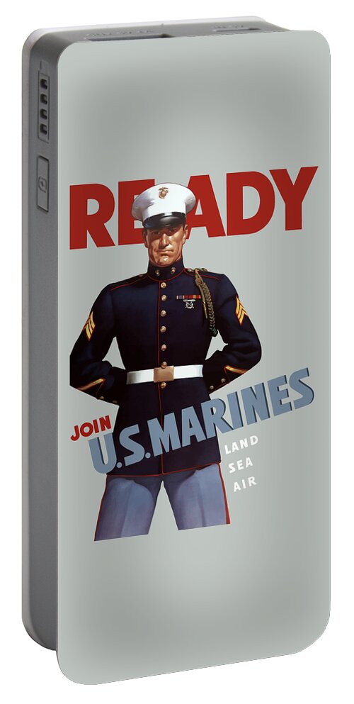Marine Recruiting Portable Battery Charger featuring the painting US Marines - Ready by War Is Hell Store