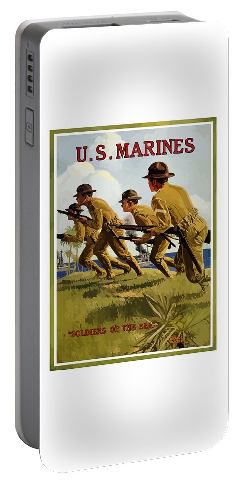 Marines Portable Battery Charger featuring the painting US Marines - Soldiers Of The Sea by War Is Hell Store