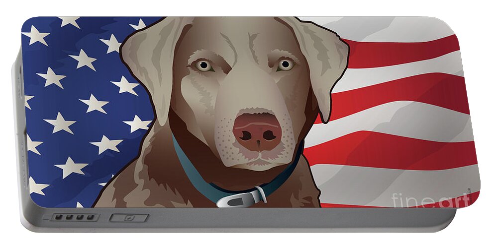 Silver Retriever Portable Battery Charger featuring the digital art USA Silver Lab by Joe Barsin