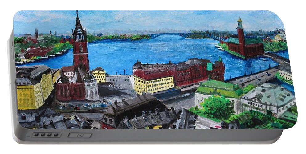 Sweden Portable Battery Charger featuring the painting Vackert Stockholm by C E Dill