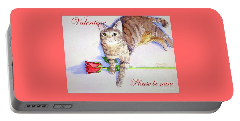 Cat Portable Battery Charger featuring the painting Valentine Mocha 1 by Joan Coffey