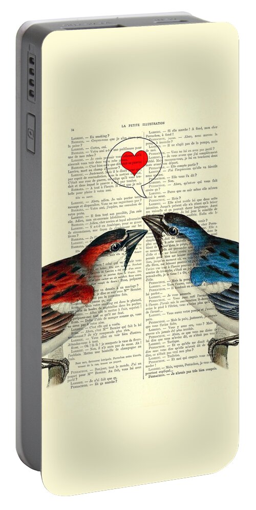 Sparrow Portable Battery Charger featuring the digital art Valentine's Day sparrow couple by Madame Memento