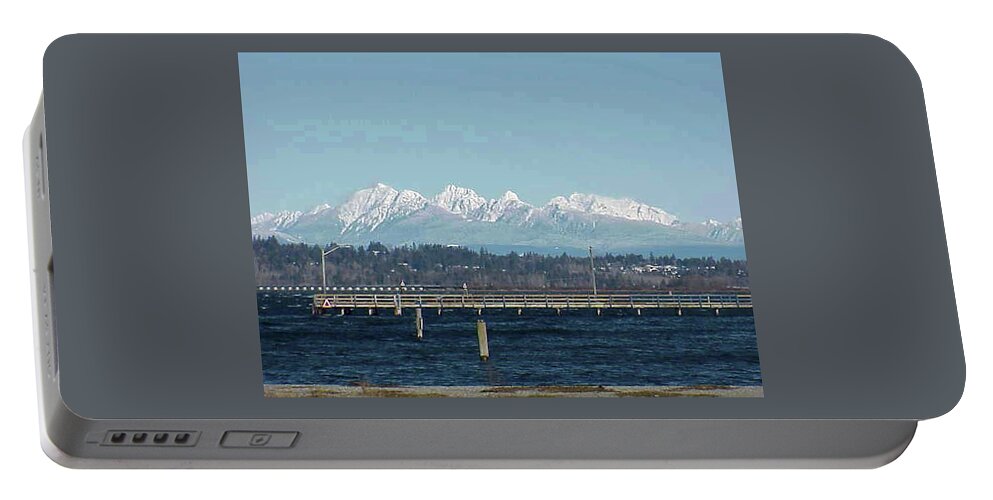 Vancouver Portable Battery Charger featuring the photograph Vancouver, Canada And Snowy North Shore Mts. by Jay Milo