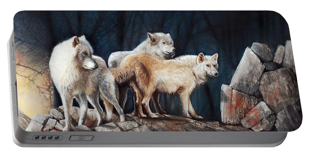 Wolf Portable Battery Charger featuring the pastel Vanguard by Peter Williams
