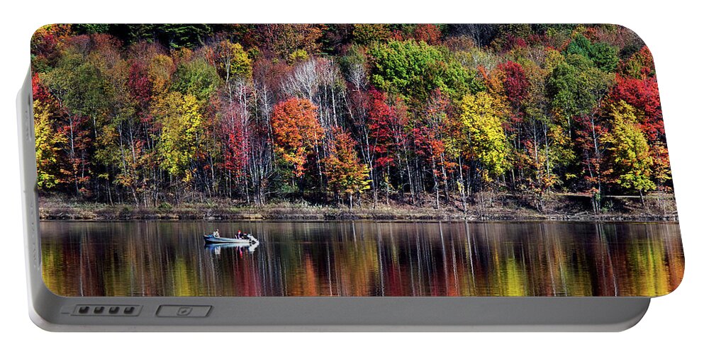 Fall Portable Battery Charger featuring the photograph Vanishing Autumn Reflection Landscape by Christina Rollo