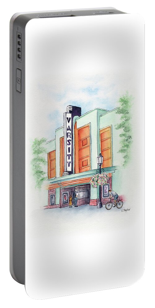 Old Theater Portable Battery Charger featuring the painting Varsity on Main by Lori Taylor