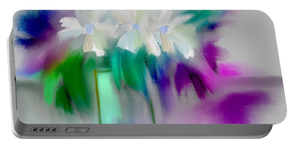 Vase And Blooms Abstract Portable Battery Charger featuring the digital art Vase and Blooms Abstract by Frank Bright