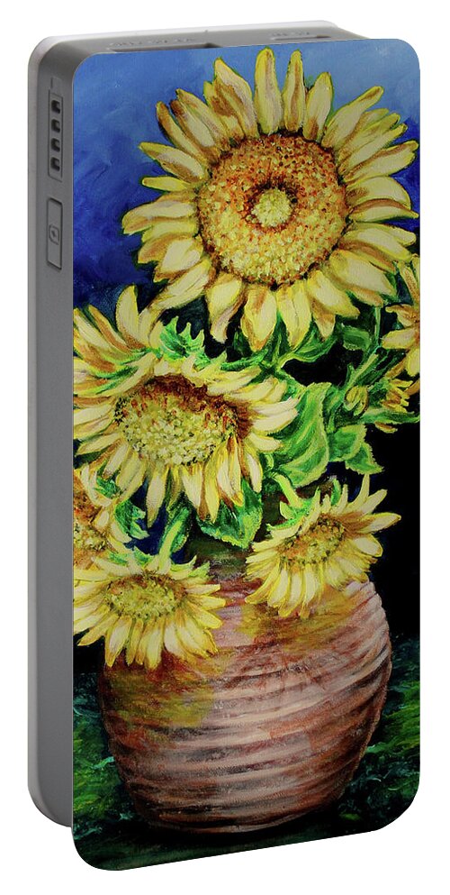 Flowers Portable Battery Charger featuring the painting Vase of Sunflowers by Karl Wagner