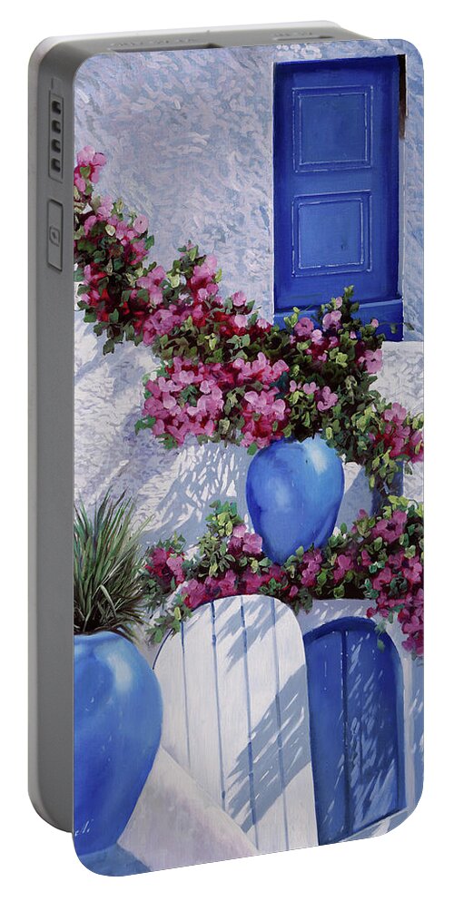 Blue Portable Battery Charger featuring the painting Vasi Blu by Guido Borelli