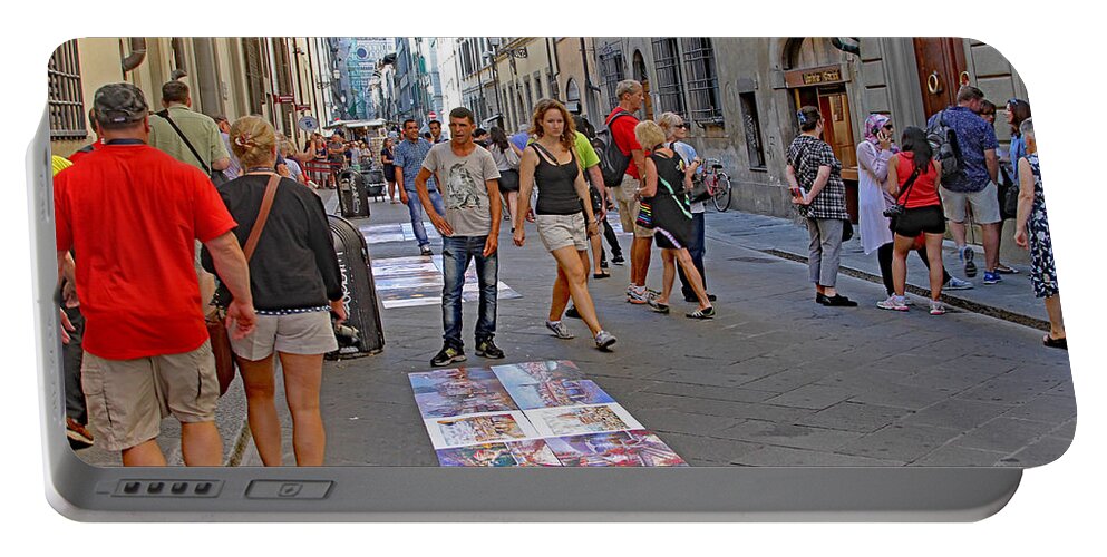 Italy Portable Battery Charger featuring the photograph Vendors Selling Reproductions on the Street by Allan Levin
