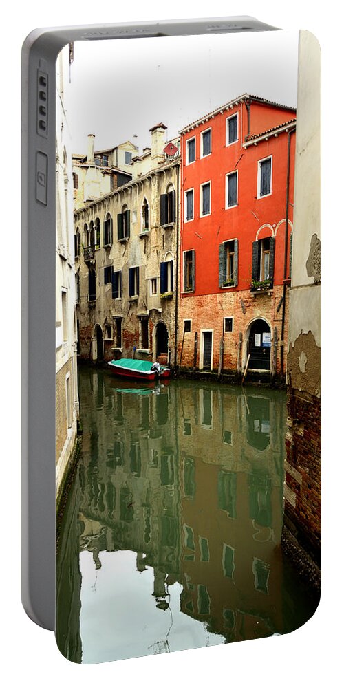 Canal With Reflections Portable Battery Charger featuring the photograph Venice Street Scene 3 by Richard Ortolano