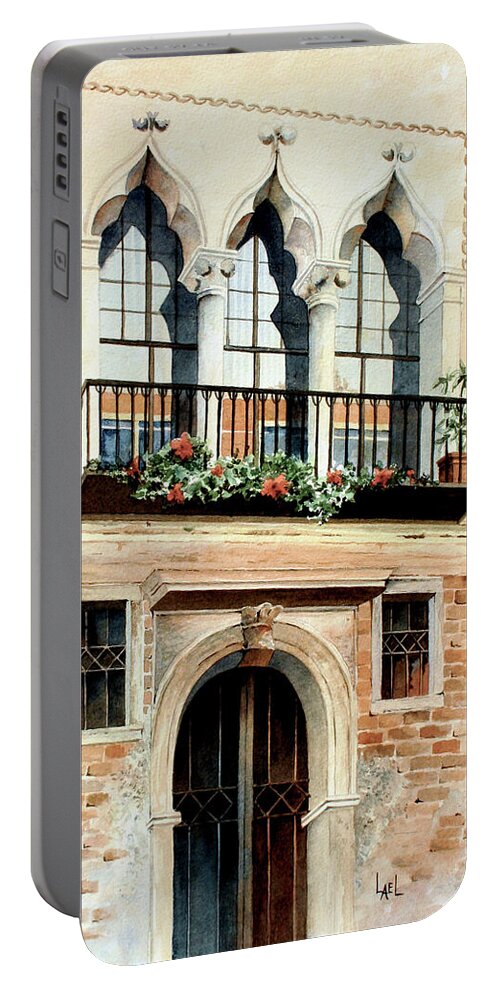 Venice Portable Battery Charger featuring the painting Venice Windows by Lael Rutherford