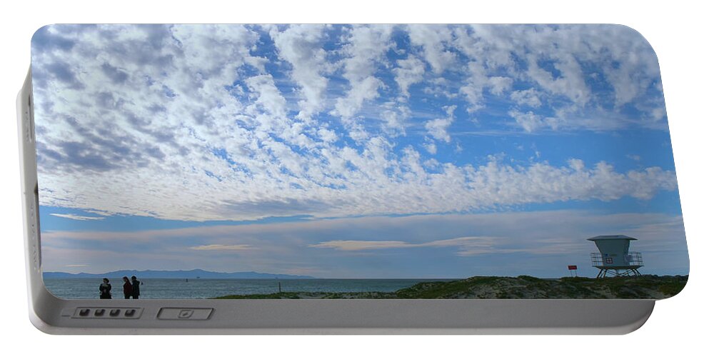 Ventura Beach Portable Battery Charger featuring the photograph Ventura Beach with Blue Sky and Puffy Clouds by Ram Vasudev