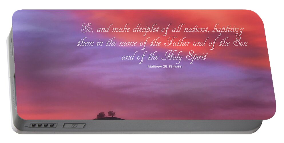 Two Trees Portable Battery Charger featuring the photograph Ventura CA Two Trees at Sunset with Bible Verse by John A Rodriguez