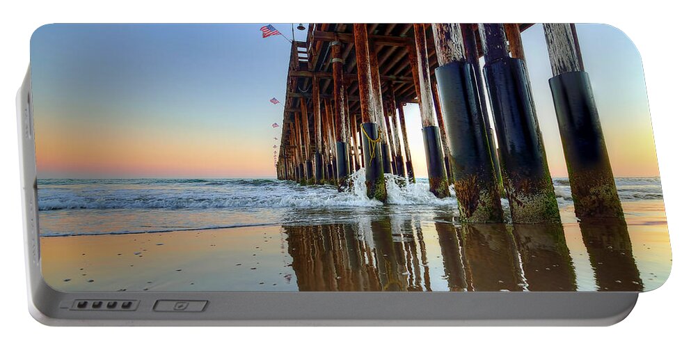 Pier Portable Battery Charger featuring the photograph Ventura Pier Blue and Gold 2 by Wendell Ward