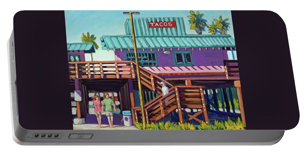Ventura Portable Battery Charger featuring the painting Ventura Pier - Tacos by Kevin Hughes