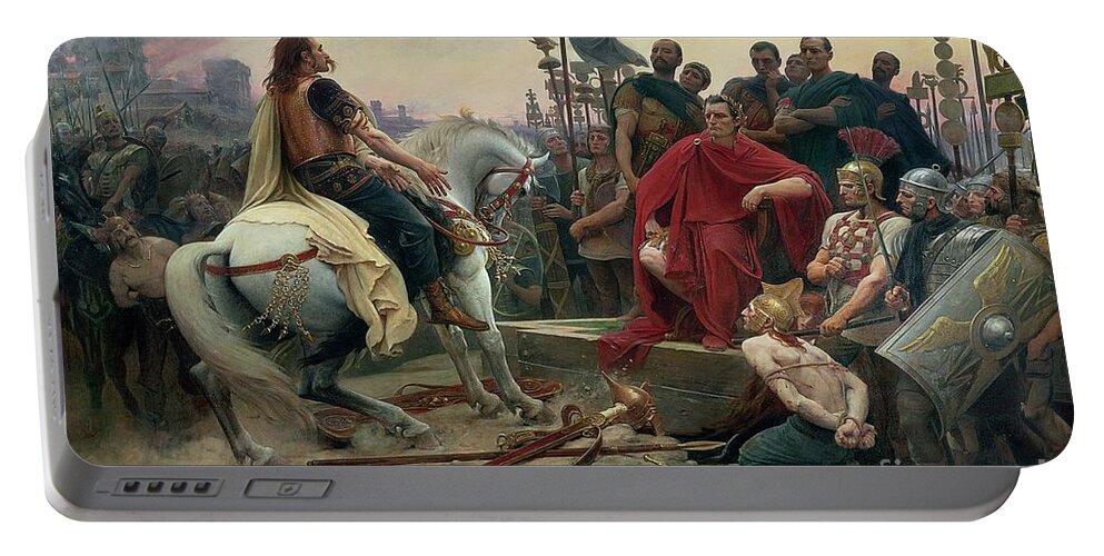 Vercingetorix Portable Battery Charger featuring the painting Vercingetorix throws down his arms at the feet of Julius Caesar by Lionel Noel Royer