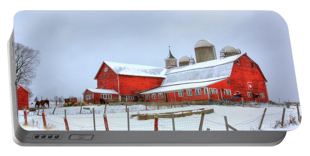 Barn Portable Battery Charger featuring the digital art Vermont Barn by Sharon Batdorf