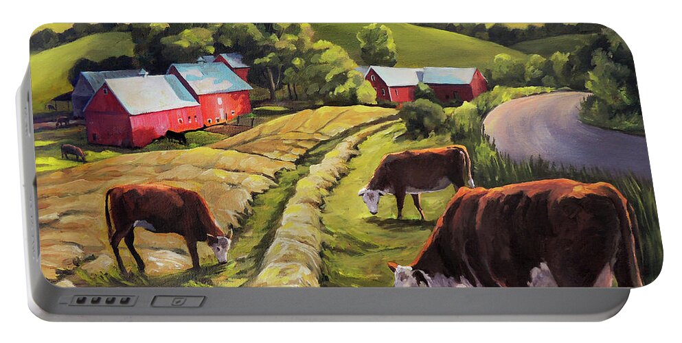 Vermont Art Portable Battery Charger featuring the painting Vermont Going For the Green on Jenne Farm by Nancy Griswold