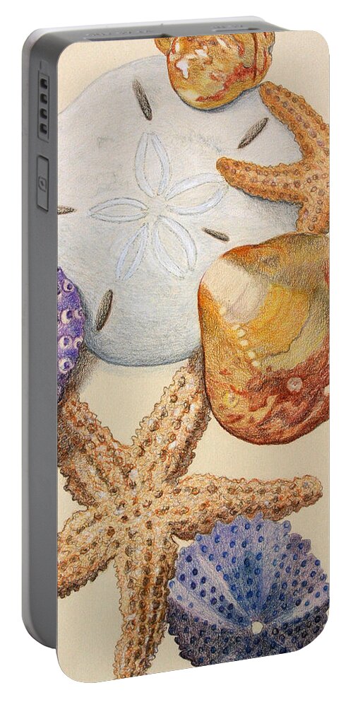 Shells Portable Battery Charger featuring the drawing Vertical Starfish by Glenda Zuckerman