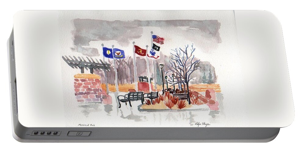 Flags Portable Battery Charger featuring the painting Veteran's Memorial Park by Rodger Ellingson