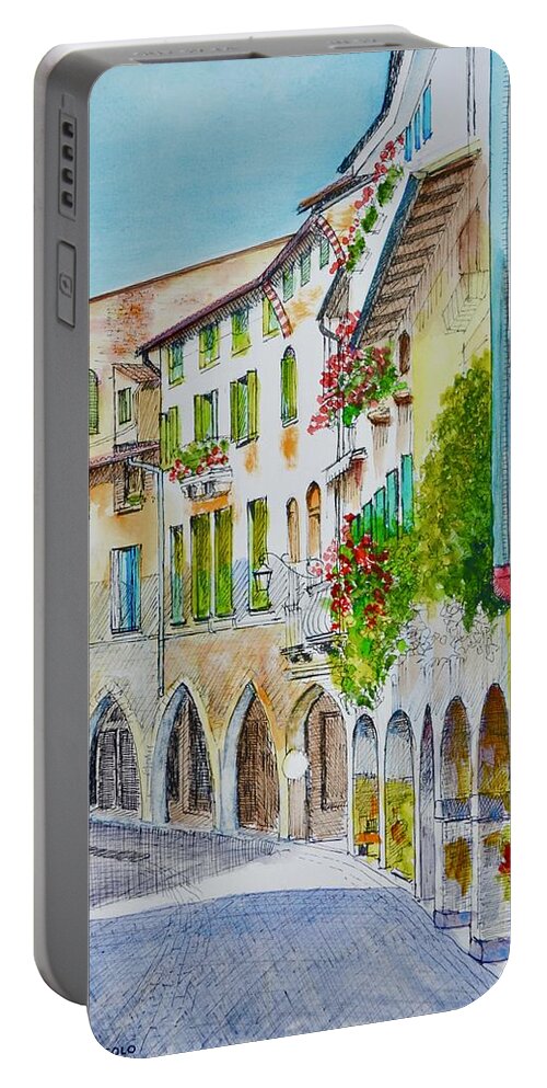 Village Portable Battery Charger featuring the painting Via Browning Asolo Italy by Dai Wynn