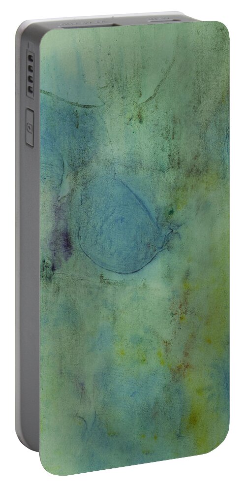 Abstracts Portable Battery Charger featuring the painting Vibrant Green Abstract Ink Design by Peter V Quenter