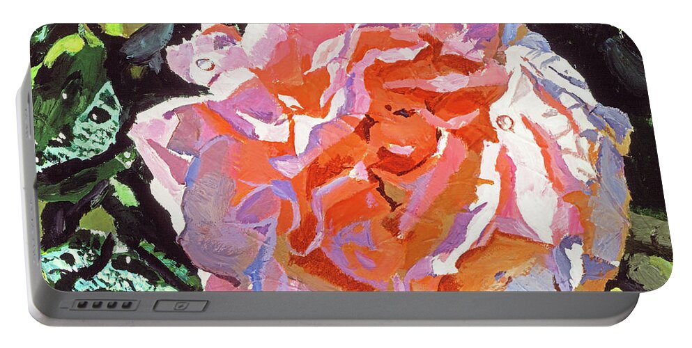 Roses Portable Battery Charger featuring the painting Vibrant Pink Blossom by David Lloyd Glover