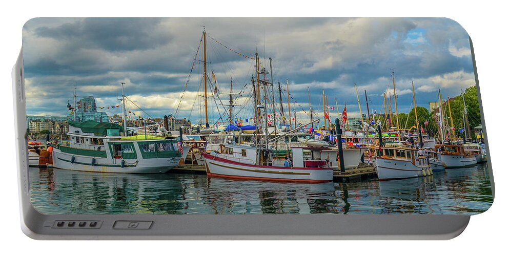 Boats Portable Battery Charger featuring the photograph Victoria Harbor boats by Jason Brooks