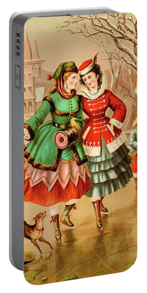 Christmas Portable Battery Charger featuring the photograph Victorian Ice Skaters by David Letts
