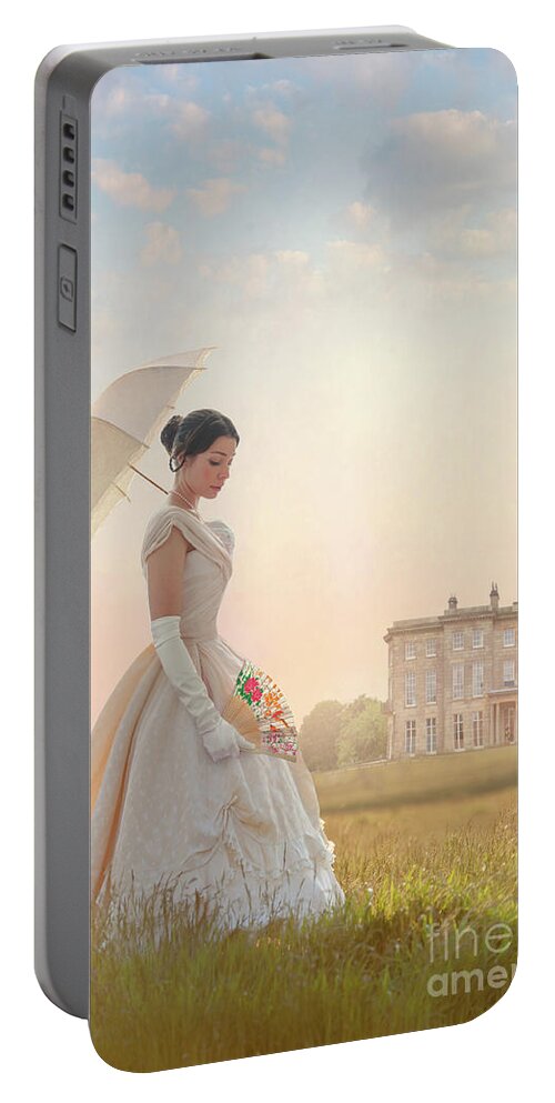 Victorian Portable Battery Charger featuring the photograph Victorian Woman With Parasol And Fan by Lee Avison