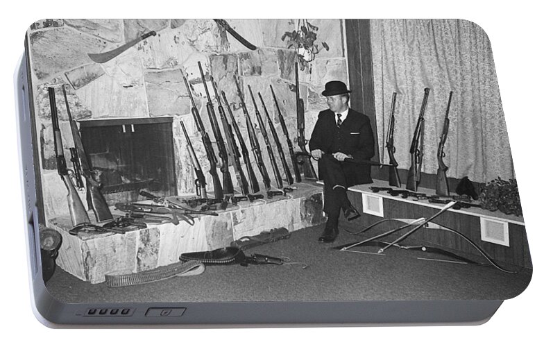 Viet Nam Vet John Dane With His Weapons Collection American Fork Utah 1975 Portable Battery Charger featuring the photograph Viet Nam vet John Dane with his weapons collection American Fork Utah 1975 by David Lee Guss