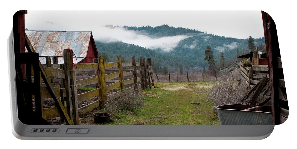 Hayfork Portable Battery Charger featuring the photograph View From a Barn by Lorraine Devon Wilke