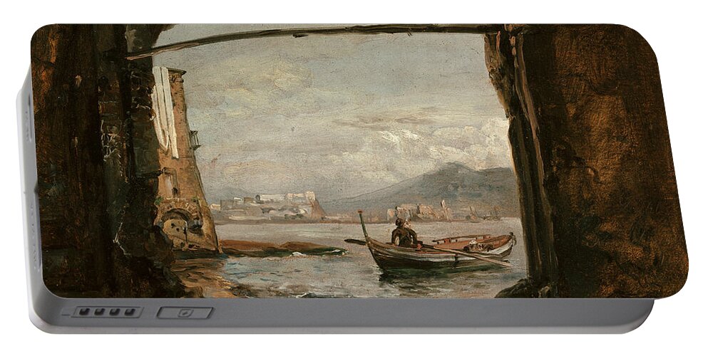 Johan Christian Dahl Portable Battery Charger featuring the painting View from a Grotto Near Posillipo by Johan Christian Dahl